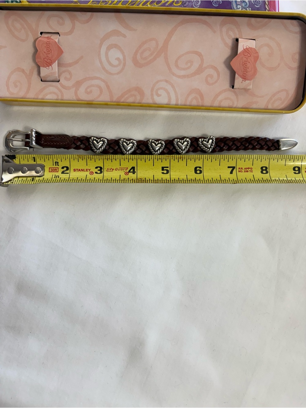 Brighton Dark Brown Braided Leather Bracelet with Silver Heart Accents - Picture 5 of 5
